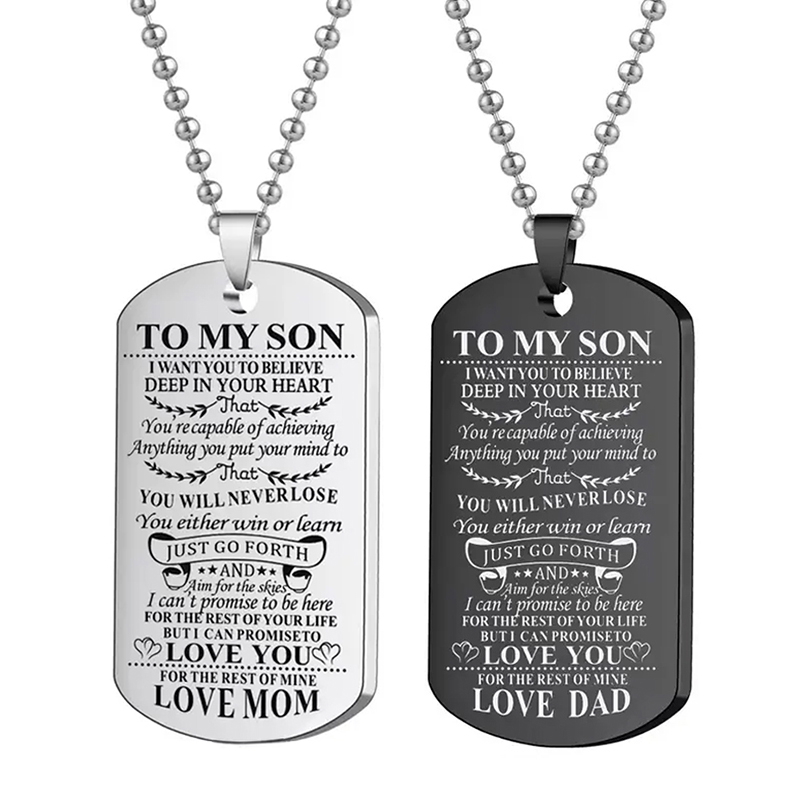 Mens Dog Tag Necklace - To My Son Inspirational Necklace Black
