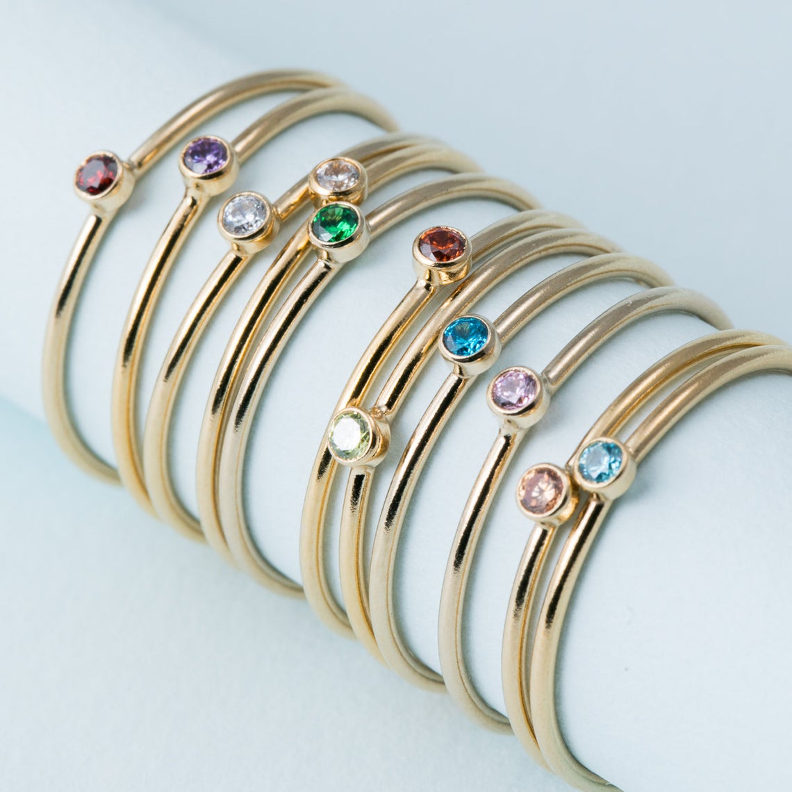 Birthstone Ring Set - Birthstone Ring 14K gold filled Knuckle
