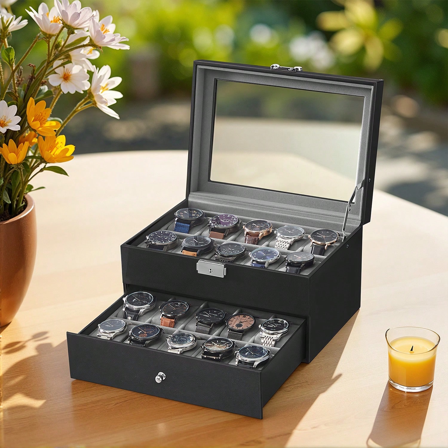 Jewelry Watches For Women - 20-Slot Watch Box with Glass Lid