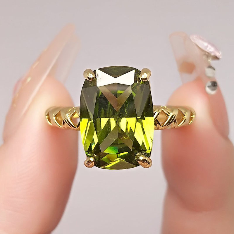 Birthstone Ring Set - Olive Green Crystal Square Stone Opening