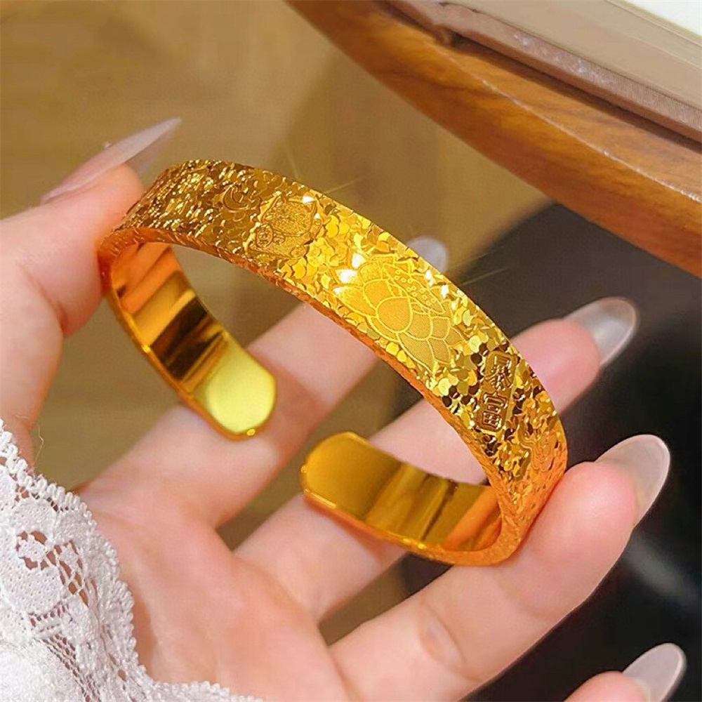Cuff Bangle Bracelet - Unisex 14K Gold Plated Stainless Steel