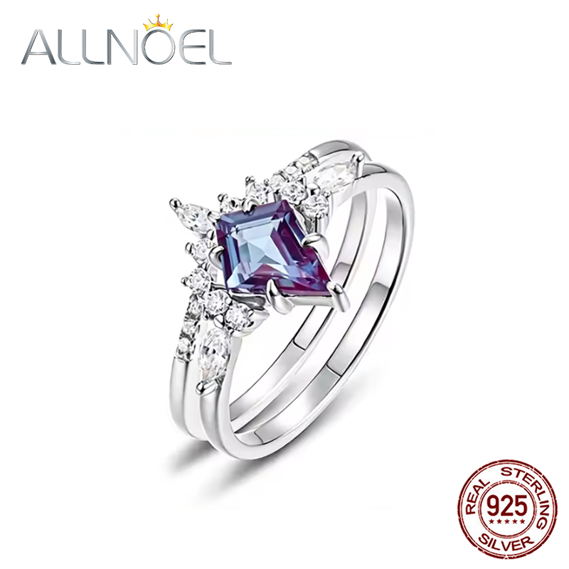Birthstone Ring Set - ALLNOEL Kite Cut 0.91ct Alexandrite 925