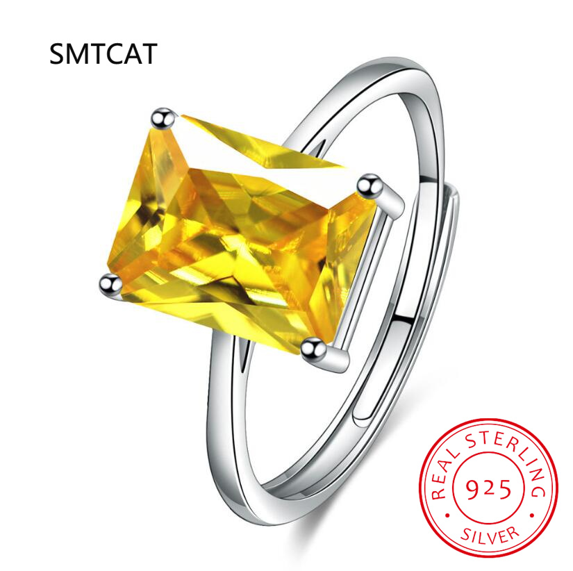 Birthstone Ring Set - Emerald Cut Natural Citrine 925 Sterling