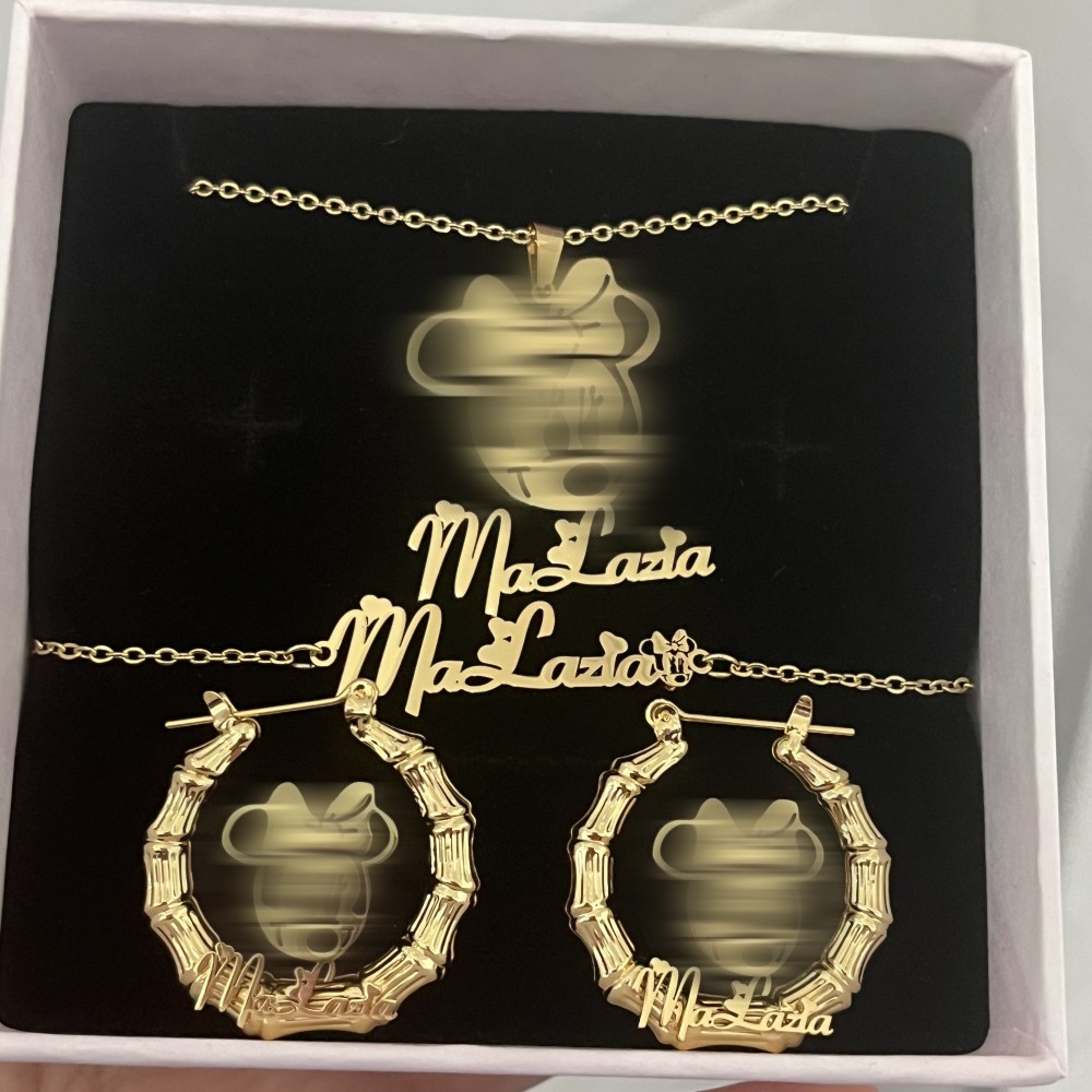 Engraved Name Necklace - DUOYING Custom Character Jewelry Set Personalized