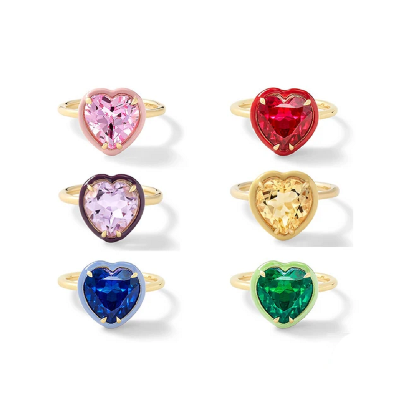 Birthstone Ring Set - Colorful Heart Shaped Cubic Zirconia CZ