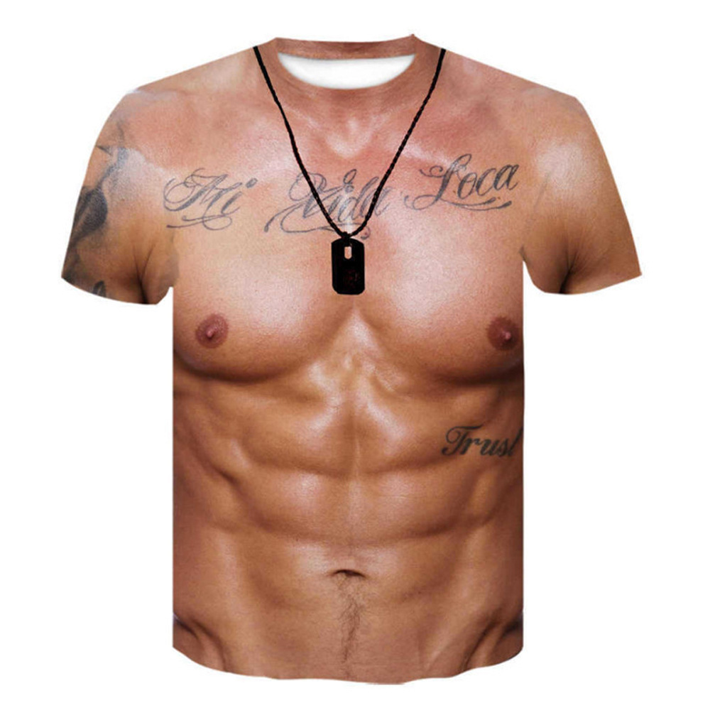 Mens Dog Tag Necklace - Men Funny Fake Muscle Abs 3D