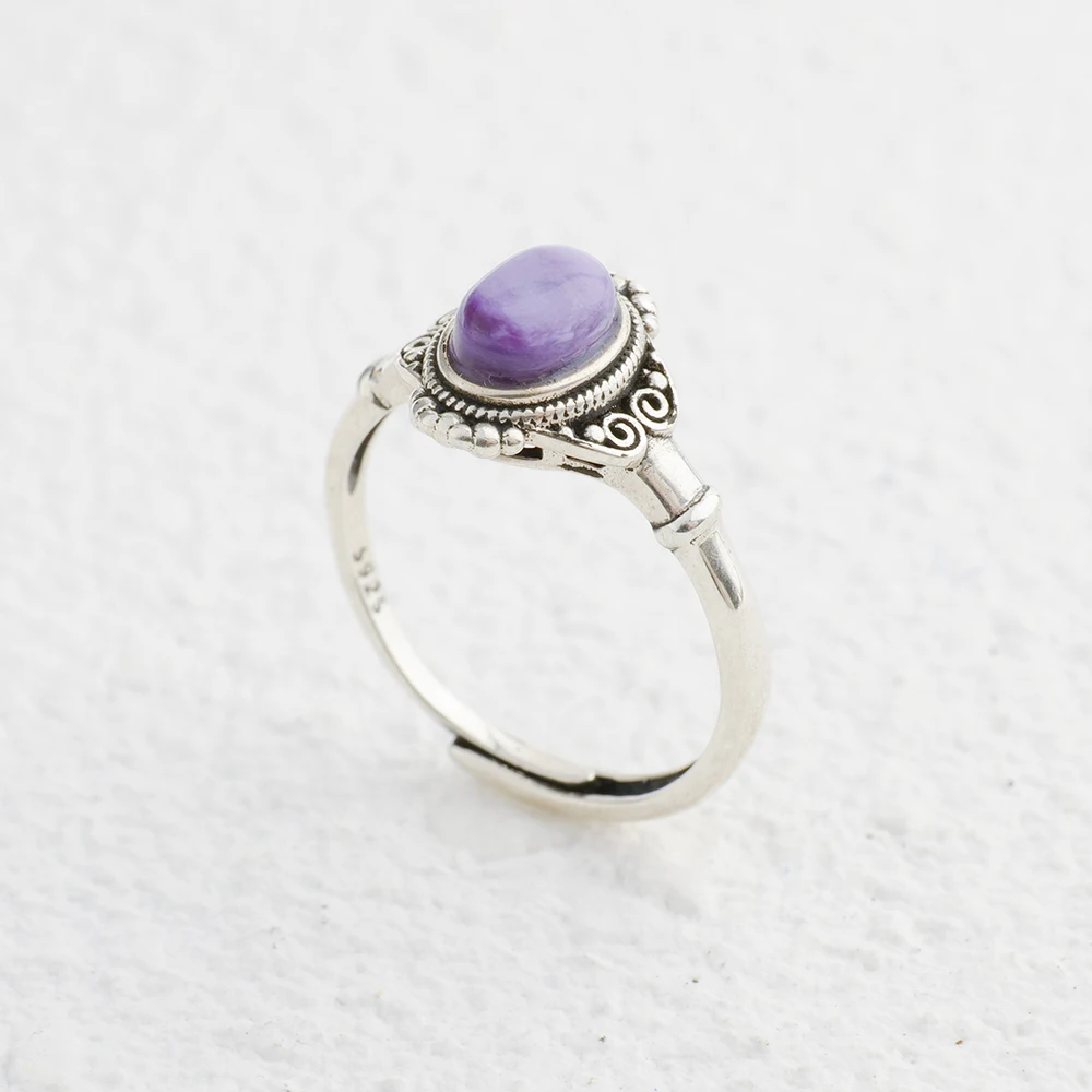 Birthstone Ring Set - Solid 925 Silver Ring Adjustable Floral