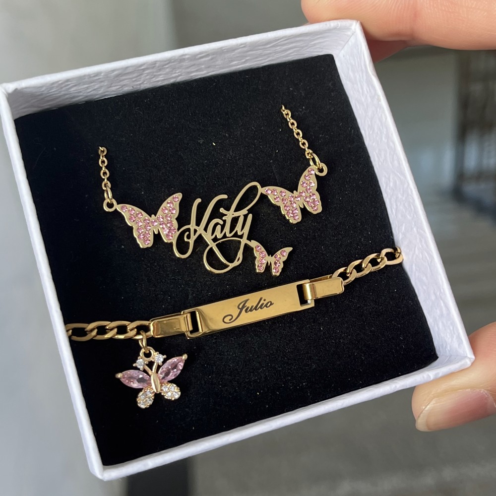 DUOYING Custom Pink Butterfly  - Engraved Name Necklace recension och pris