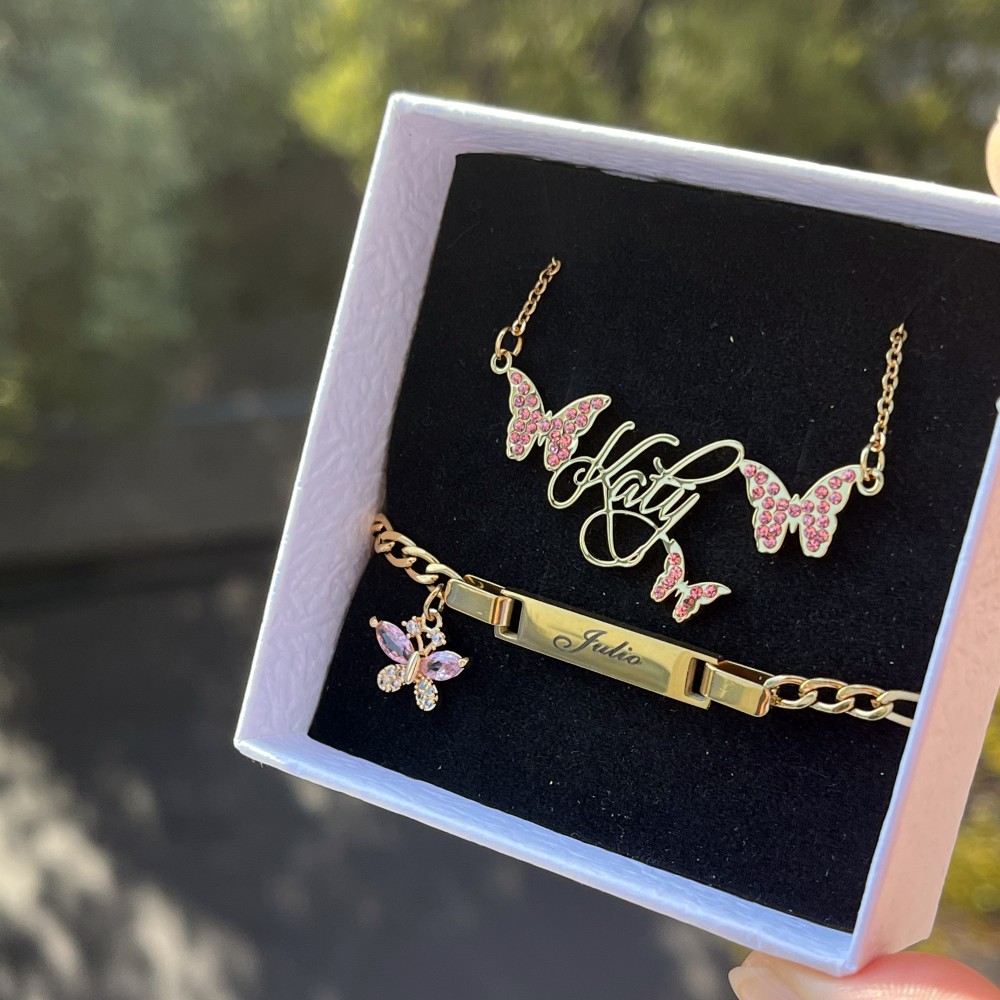 DUOYING Custom Pink Butterfly  - Engraved Name Necklace recension och pris