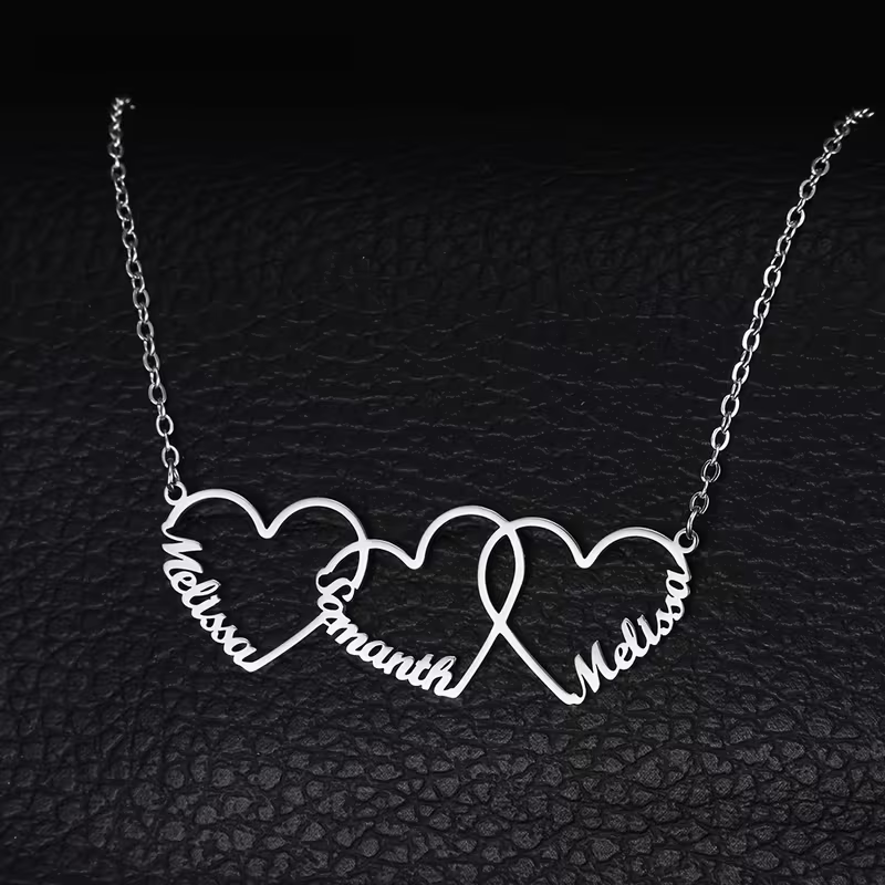Custom Interlocking Heart Name - Engraved Name Necklace recension och pris