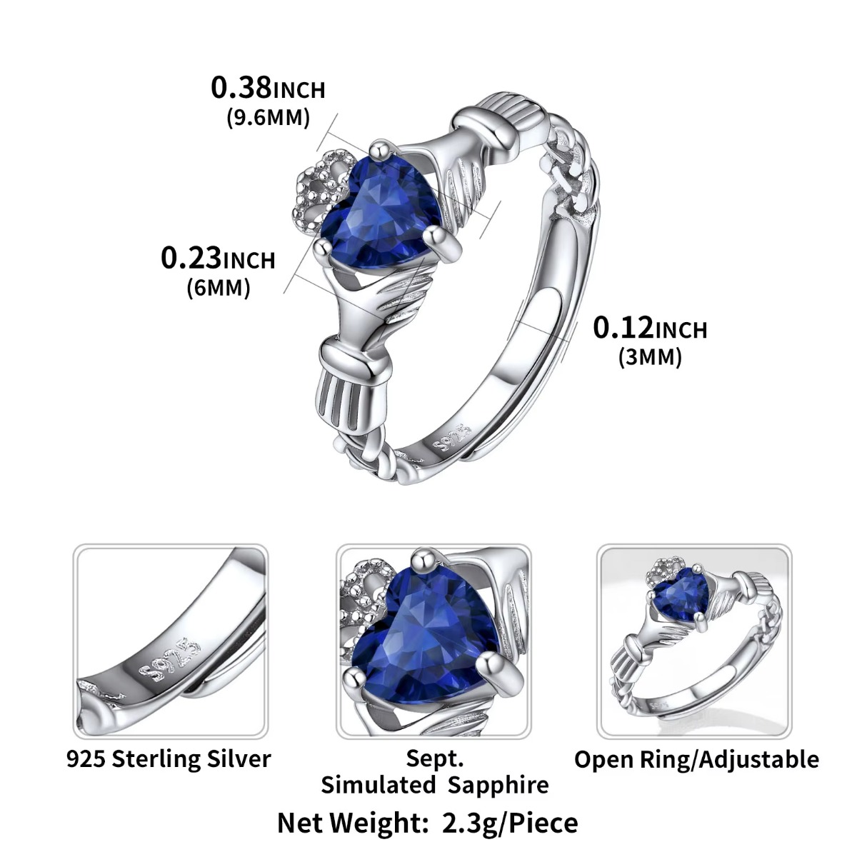 U7 3mm 925 Silver Claddagh Rin - Birthstone Ring Set recension och pris