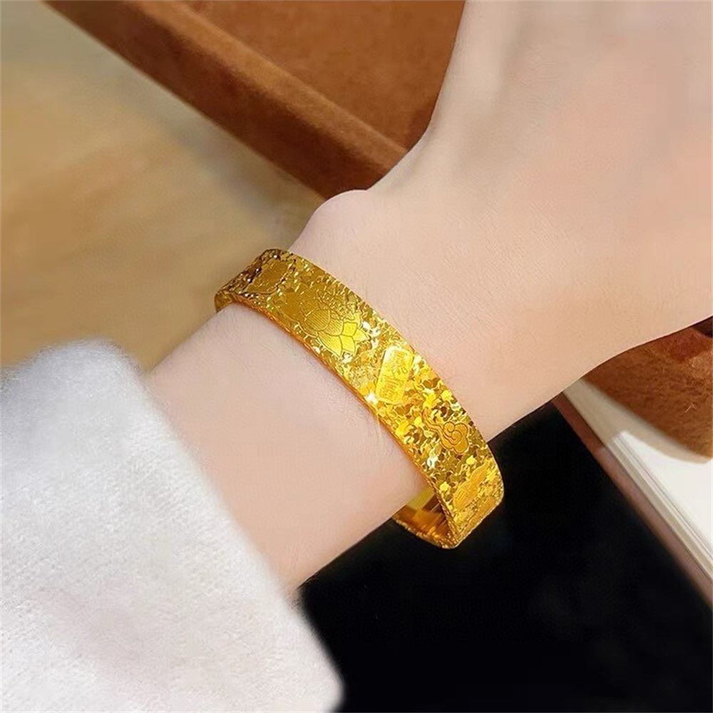 Unisex 14K Gold Plated Stainle - Cuff Bangle Bracelet recension och pris