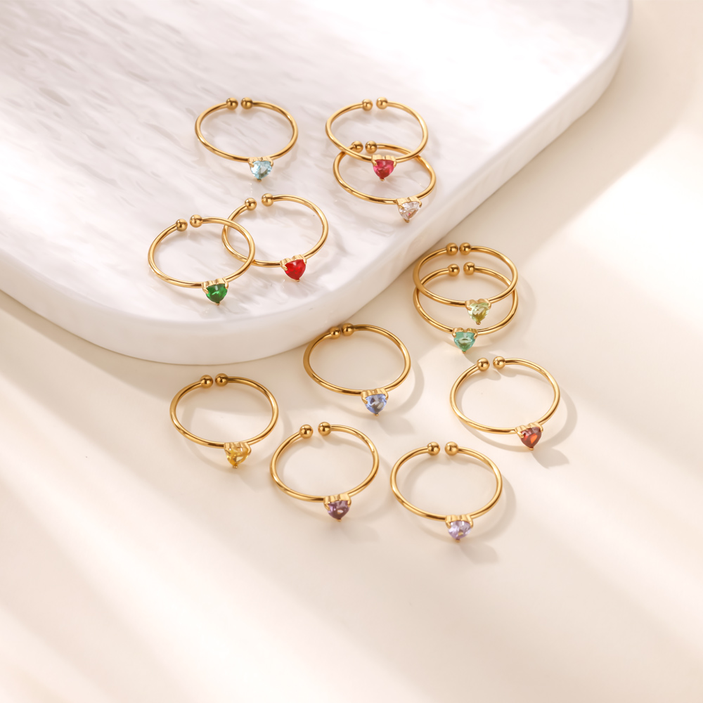 12 Birthstone Zirconia Heart R - Birthstone Ring Set recension och pris