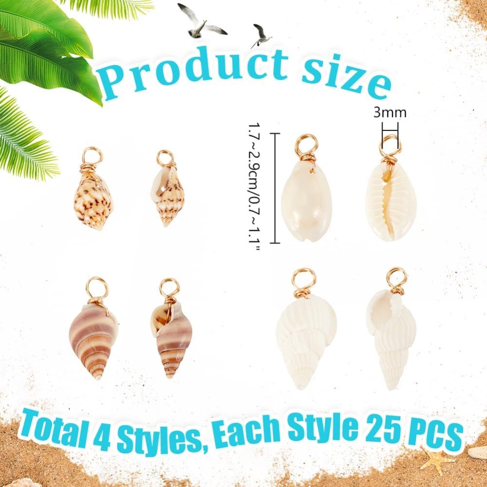 100pcs 4 Styles Natural Shell  - Charm Bracelet Beads recension och pris