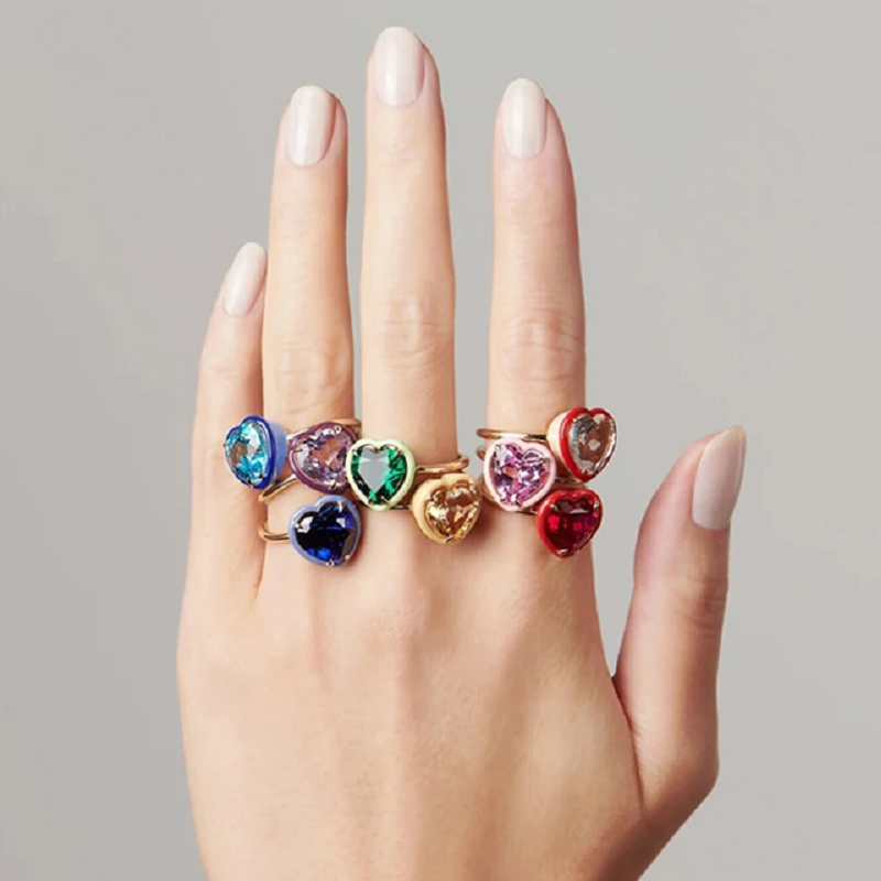 Colorful Heart Shaped Cubic Zi - Birthstone Ring Set recension och pris