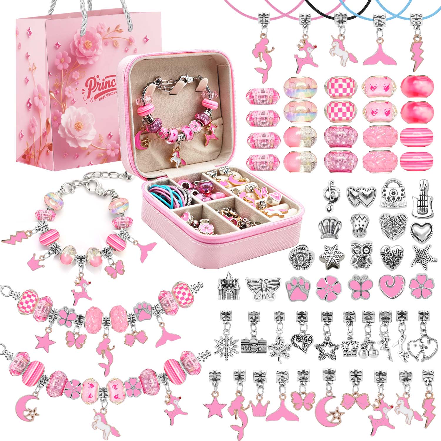 68pcs Pink Beaded Jewelry Set, - Charm Bracelet Beads recension och pris