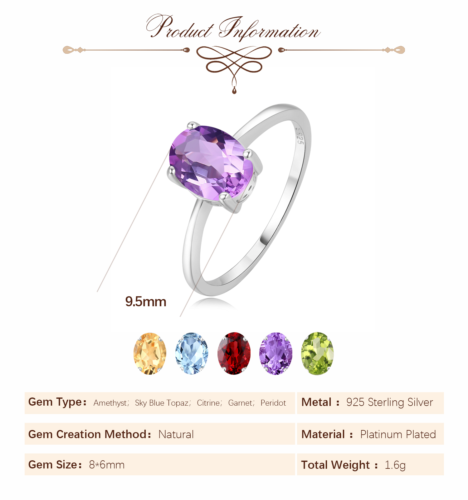 Potiy Natural 1.45ct Garnet Ci - Birthstone Ring Set recension och pris