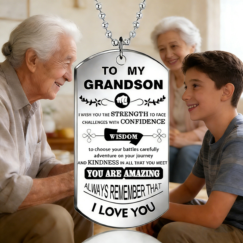 To My Grandson Inspirational N - Mens Dog Tag Necklace recension och pris