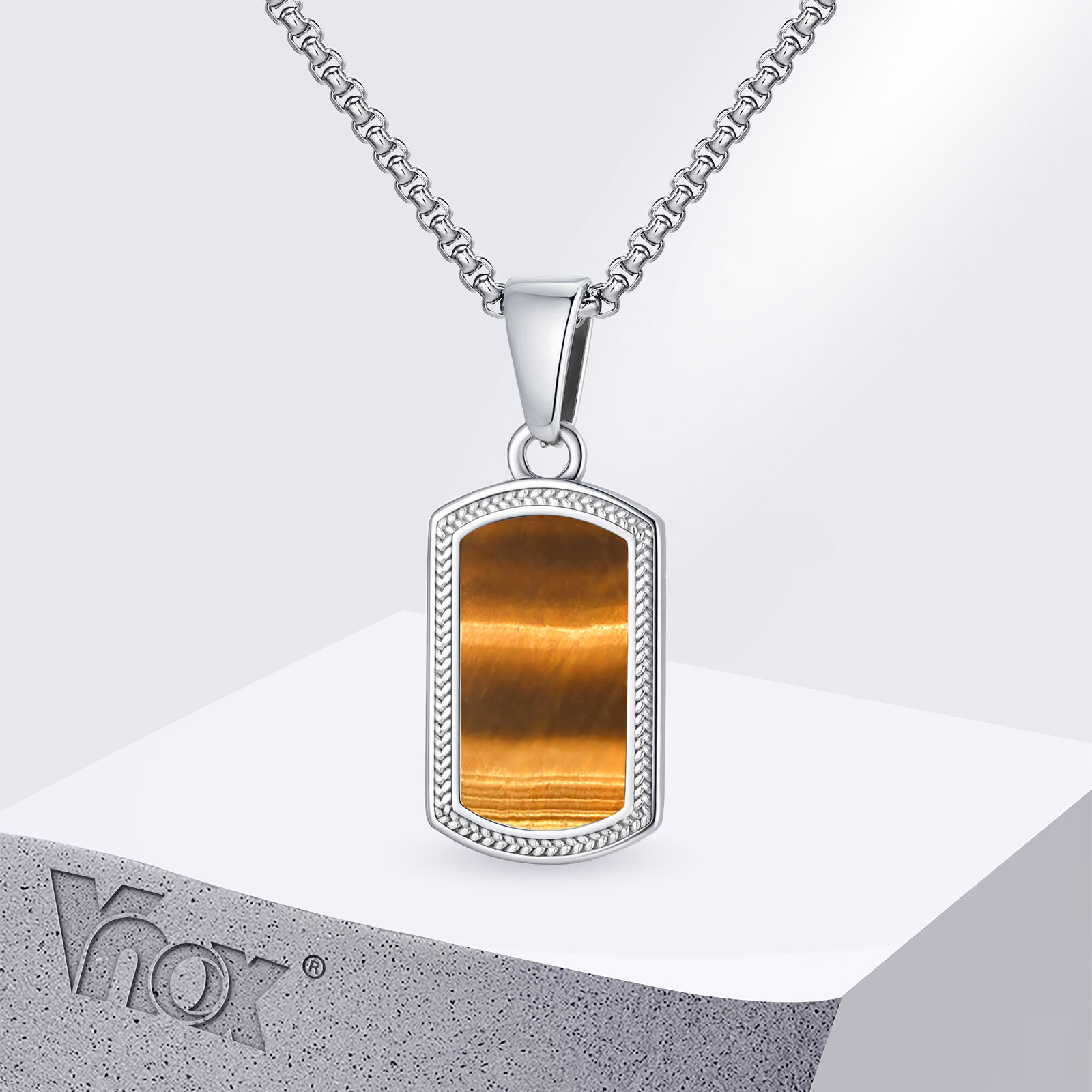 Vnox Stainless Steel Tiger Eye - Mens Dog Tag Necklace recension och pris