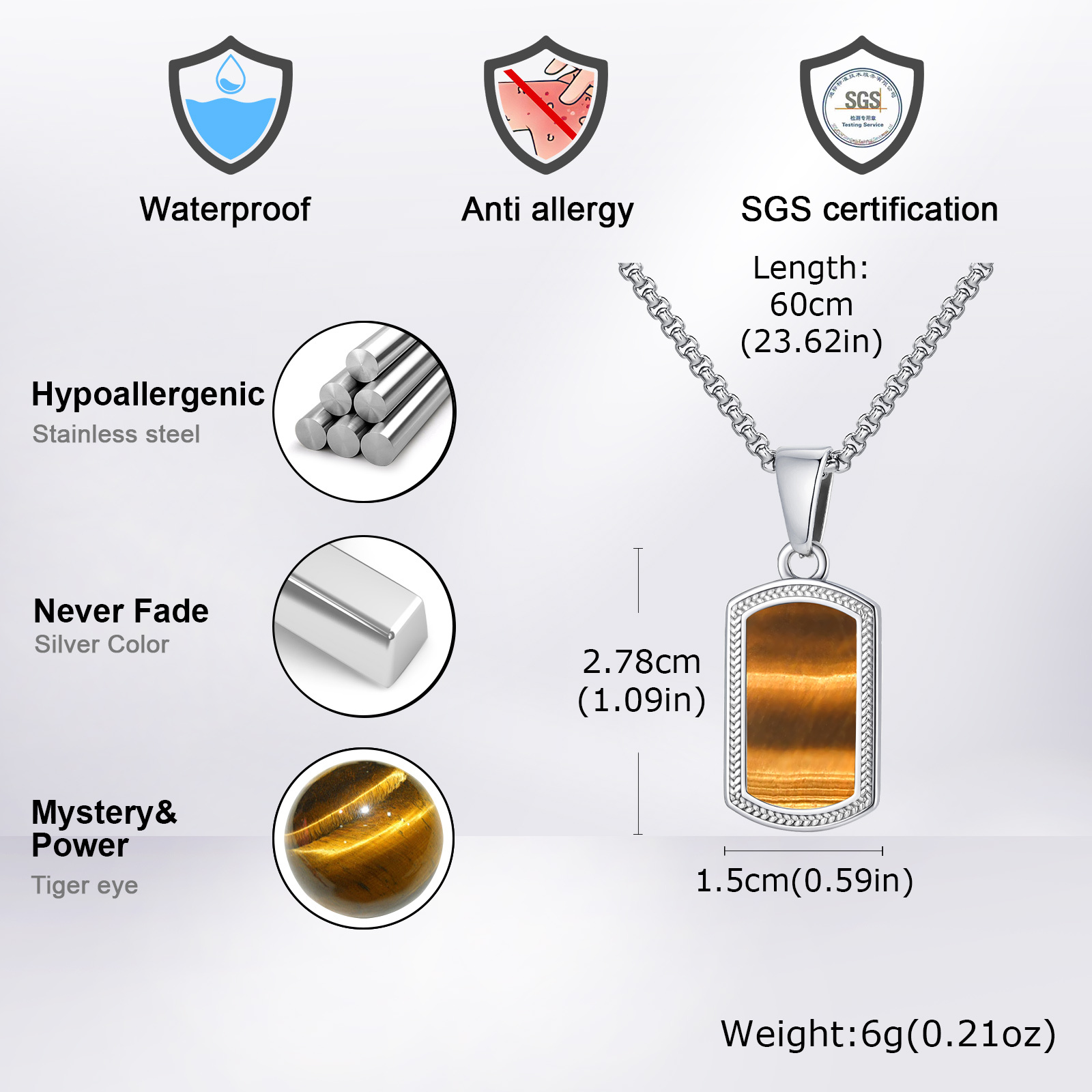 Vnox Stainless Steel Tiger Eye - Mens Dog Tag Necklace recension och pris